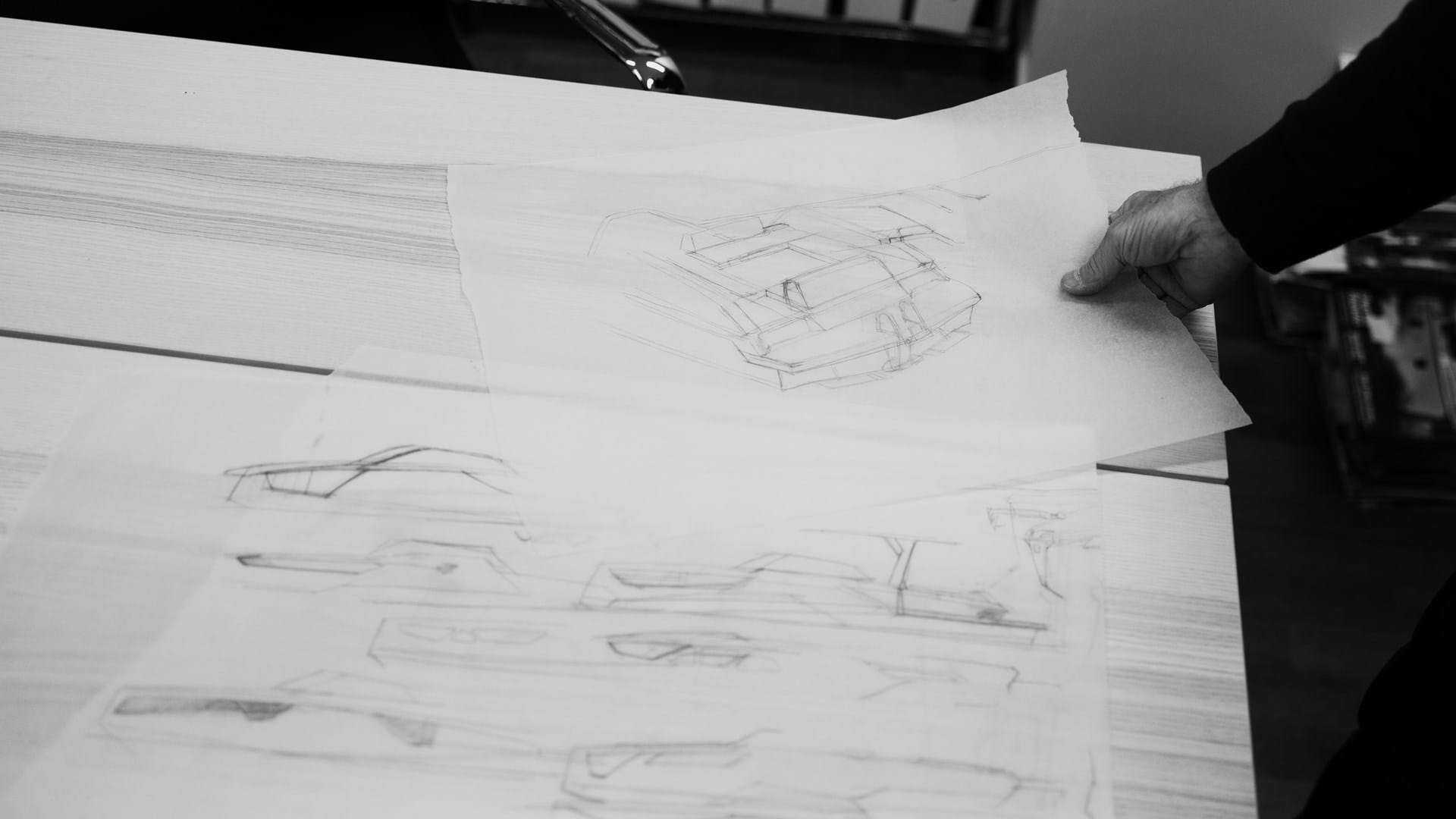 Espen Thorup, the designer of Nordkapp, showing a selection of sketches